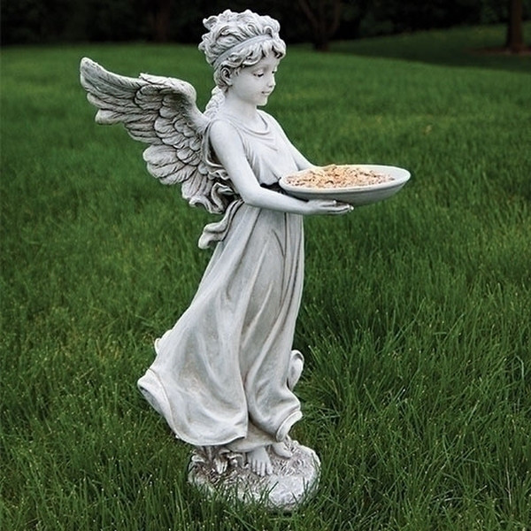 Classical Angel Holding Dish Bird Feeder Statue Sweet Sculpture